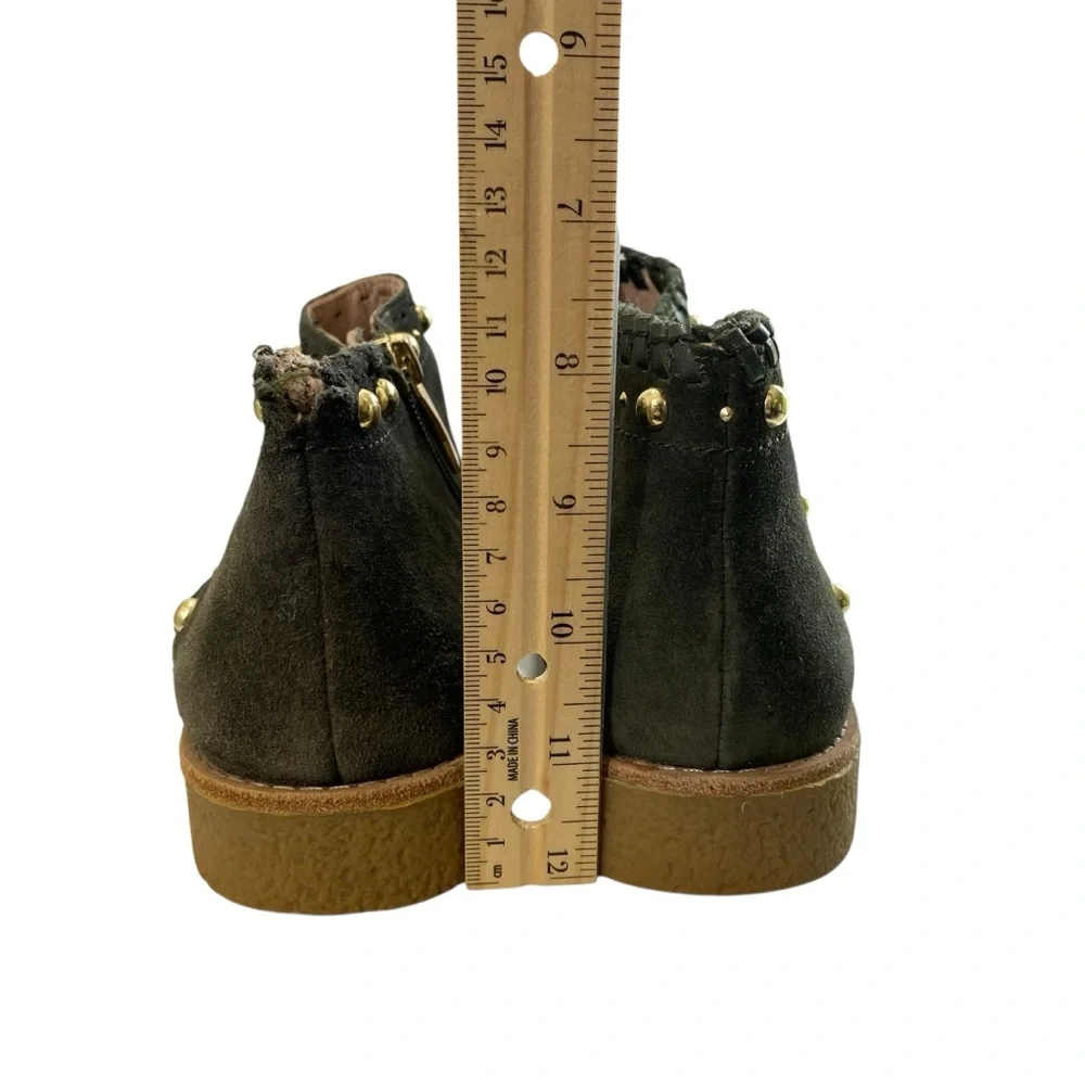 Kate Spade Festival Suede Leather Green Moss Ankle Booties‎ 8 Zip Studded Fringe